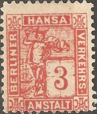 Mh C.  A.  1886 Berlin Hansa 3 Pfg.  Stamp Germany Verkehrsanstalt Red Local Post