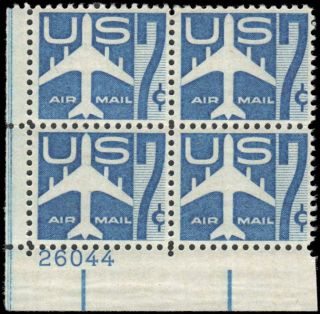 Us C51 Mnh Plate Block Of 4,  7c Airmail,  Blue Jet Silhouette