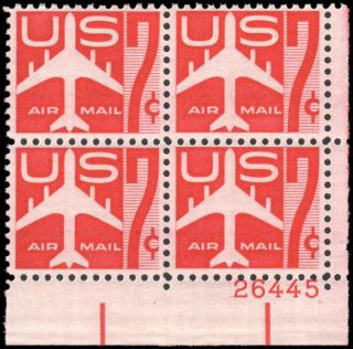 Us C60 Mnh Plate Block Of 4,  7c Airmail,  Red Jet Silhouette