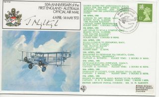 Raf Fdc - 50th Ann Of 1st Uk - Australia Air Mail Signed - 1981 Raf Tp28 (5005)