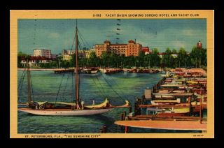 Dr Jim Stamps Us Yacht Basin St Petersburg Florida Linen Postcard Boats