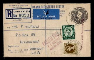 Dr Who 1958 Gb London To Usa Registered Letter Customs C136687