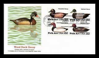 Dr Jim Stamps Us Wood Duck Decoy Folk Art First Day Cover Block Of Four