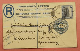1935 South West Africa H&g 11 Registered Letter Stationery Tsumeb To Germany