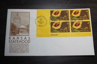 Fdc Anderson Cachet 1183 Kansas Statehood 1961 Ks Sunflower Plate Block