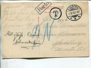 Denmark Postage Due Card To Germany 1912