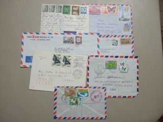 Seven Covers W/butterfly Stamps:malaysia Registered,  Taiwan,  Germany On Ps,  Brasil