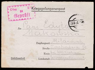 Wwii 1943 Polish Prisoner War Oflag Ii - C Woldenberg Tadeusz Makowski Letter