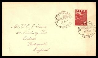 Norway Trondheim - Kirkenes North Cape 1954 Cover With London Issue