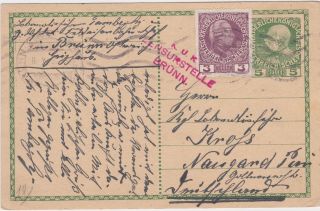 Austria - 1916 Ww 1 Censored Uprated 5 H Green Ps Postcard Brunn Cover To Poland