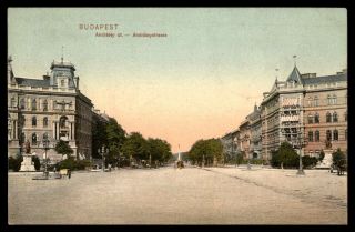 Hungary Budapest Adrassy Street Scene 1911 Colored Postcard