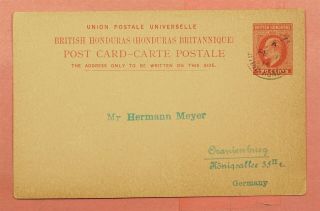 1914 British Honduras H&g 13 Postal Card Belize To Germany