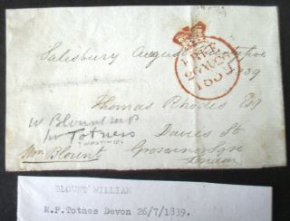 1839 Frank Front - From William Blount Mp For Totnes - 7643