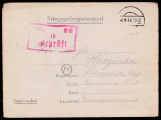 Wwii 1943 Polish Prisoner War Oflag Ii - C Woldenberg Por.  Zygmunt Rozynski Letter