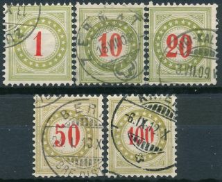 Switzerland 1908 - 09 Postage Due Stamps,  5 Diff.