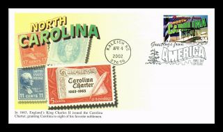Dr Jim Stamps Us North Carolina Greetings From America First Day Cover Mystic