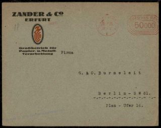 Germany 1923 Inflation Erfurt 50000 Mark Zander Co Meter Cover 64553
