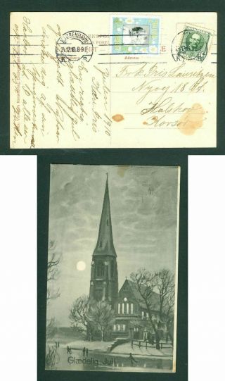 Denmark.  Christmas Card 1910.  With Seal,  3 Ore.  The English Church Copenh.  24 Dec