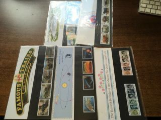 5 X Stamp Presentation Stamp Packs.  Famous Trains,  Halleys Comet And More