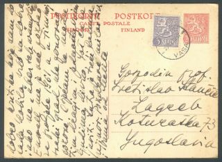 Finland,  1940,  Uprated Postal Stationery To Yugoslavia
