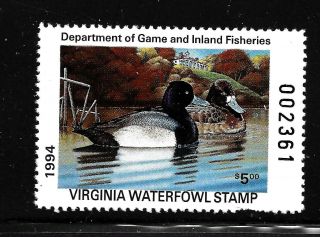 Hick Girl Stamp - M.  N.  H.  U.  S.  State Of Virginia 1994 Duck Hunting Stamp Y1994
