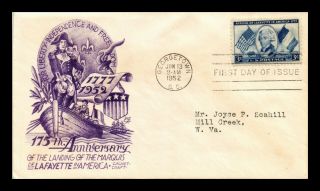 Us Cover Lafayette Arrival In America Fdc Staehle Cachet Craft Scott 1010