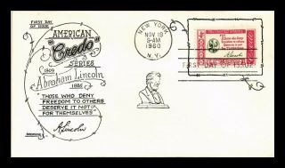 Us Cover Abraham Lincoln American Credo Fdc Boerger Cachet