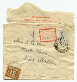 Uk Gb - 1947 Economy Reuse Cover To West Malvern - Unpaid And Postage Due
