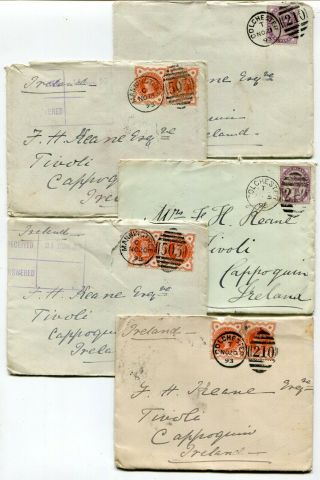 Uk Gb - Manningtree / Colchester 1893 Group Of Five Qv Covers To Ireland -