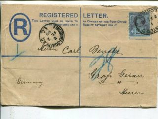 Great Britain 2½d On 2d Reg Stationery Cover To Germany 1889