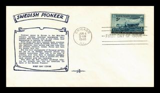 Dr Jim Stamps Us Swedish Pioneer Centennial Fdc Cover Scott 958 Pent Arts