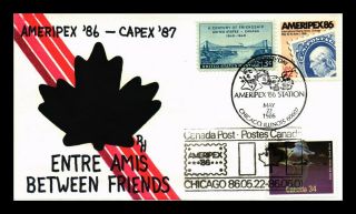 Us Cover Ameripex 86 Capex 87 Events Multi Franked Canada Hand Colored Cachet