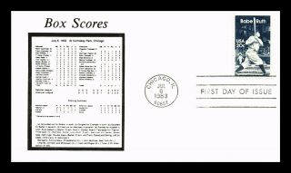 Dr Jim Stamps Us Box Scores Baseball All Star Game Babe Ruth Fdc Cover Chicago