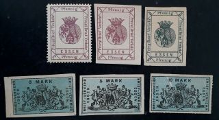 Rare C.  1890 Germany 6 Local Verkehr Essen Private Postage Stamps