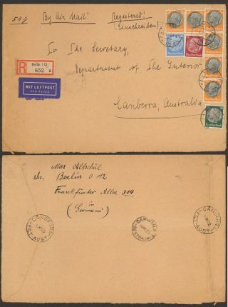 Germany 1938 - Registered Air Mail Cover Berlin To Camberra Australia 34829/12