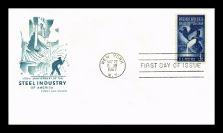 Dr Jim Stamps Us Steel Industry Centennial House Of Farnum Fdc Cover Scott 1090