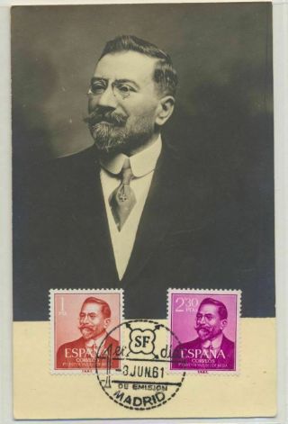 Spain Sc.  990 - 991 Juan Vazquez De Mella Y Fanjul Writer On 1961 Maxi Card