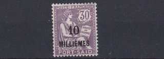 French Colonies Port Said 1921 - 23 S G 159 10m On 30c Mauve Mh