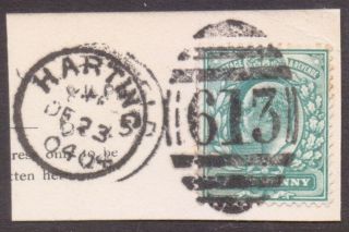 Gb Britain Edward 7th Duplex Numeral Postmark / Cancel " Harting 613 " 1904