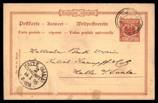 1895 Germany Postal Stationery Reply Card From Amsterdam Netherlands To Halle