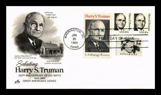 Dr Jim Stamps Us Harry S Truman Centennial Combo First Day Cover Art Craft