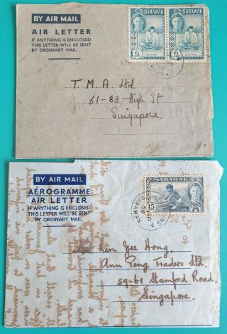 1950s Malaya Sarawak Kg6 Air Letters Stamps To Singapore X 2