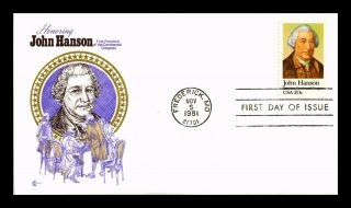 Dr Jim Stamps Us John Hanson Continental Congress Fdc Cover Craft