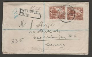 South Africa Registered Cover Postmarked August 1,  1928 In Pretoria To Canada