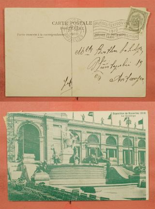 1910 Belgium Exposition Postcard Brussels Expo Station Machine Cancel