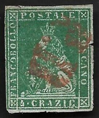 Tuscany (italy) 1851 4 Crazie Green On Grey Sg14 Cv £170