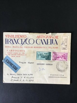 1953 Italy Registered Express Cover On Francesco Canella Graphic Art Stationery