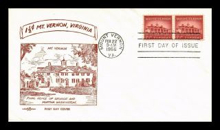 Dr Jim Stamps Us Mt Vernon 1.  5c Pent Arts First Day Cover Pair