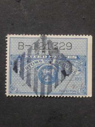 U.  S.  Custom Stamp /blue/ Used/ Awesome Cancel B - 121329 - Plus