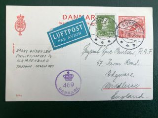 Denmark 1945 25ore Postal Stationery Card Uprated 15ore Sent To England